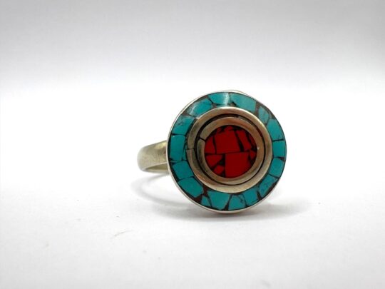 Anillo tibetano Turquesa y Coral
