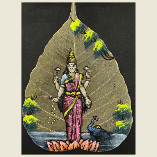Pintura Lakshmi sobre hoja