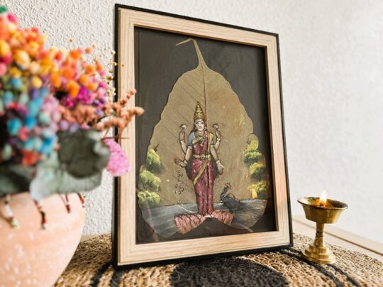 Pintura Lakshmi sobre hoja