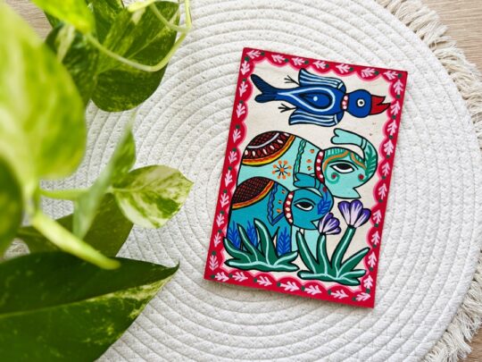 Postal Mithila Elefante y pájaro