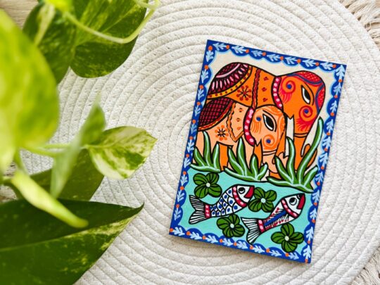 Postal Mithila Elefante y pez